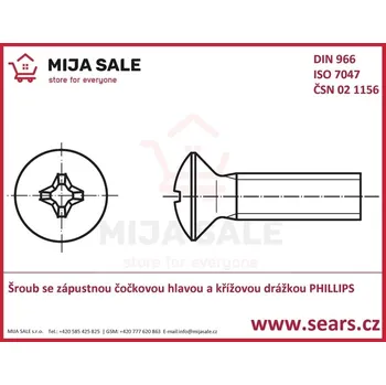 Šroub M 3x 10 - DIN 966 - 4.8 -zinek-Šroub se zápustnou čočkovou hlavou a křížovou drážkou PHILL
