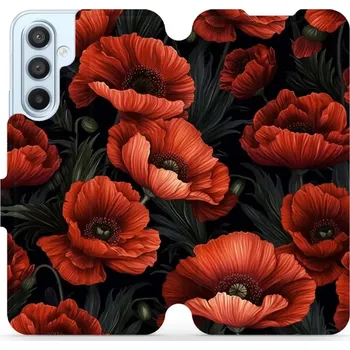 Pouzdro na mobilní telefon Flipové pouzdro Mobiwear - Samsung Galaxy A54 5G - VP45S Temné červené květy (Knížkové flip pouzdro, obal, kryt na mobil Samsung Galaxy A54 5G - VP45S Temné červené květy, materiál Umělá kůže + TPU - ochrana 360°, stojánek, silikonová vanička, magnetické)