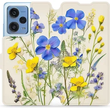 Pouzdro na mobilní telefon Flipové pouzdro Mobiwear - Xiaomi Redmi Note 12 Pro Plus 5G - VP41S Modré a žluté kvítky (Knížkové flip pouzdro, obal, kryt na mobil Xiaomi Redmi Note 12 Pro Plus 5G - VP41S Modré a žluté kvítky, materiál Umělá kůže + TPU - ochrana 360°, stojánek,)