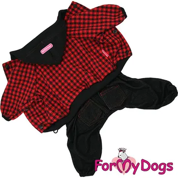 Obleček pro psa FOR MY DOGS Overal RED CHECK, černo-červený Velikost: 16/L