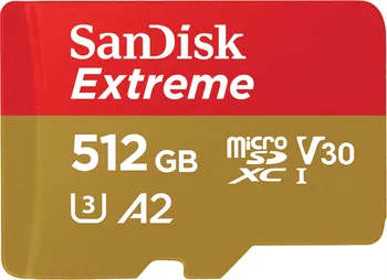 Paměťová karta SanDisk Extreme microSDXC 512 GB Class 10 UHS-I U3 + adaptér (SDSQXAV-512G-GN6MA)