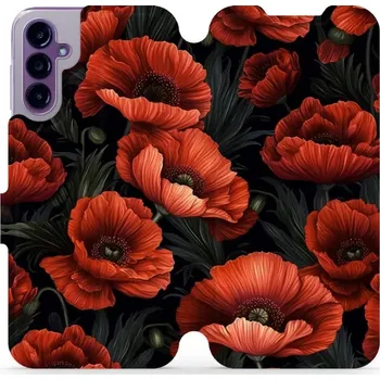 Pouzdro na mobilní telefon Flipové pouzdro Mobiwear - Samsung Galaxy A14 5G / LTE - VP45S Temné červené květy (Knížkové flip pouzdro, obal, kryt na mobil Samsung Galaxy A14 5G / LTE - VP45S Temné červené květy, materiál Umělá kůže + TPU - ochrana 360°, stojánek, silikonová vanička,