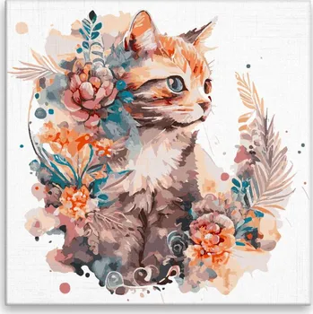 Dětské zboží Malování podle čísel - Kotě a sukulent - 40x40 cm, bez dřevěného rámu - CZ výroba