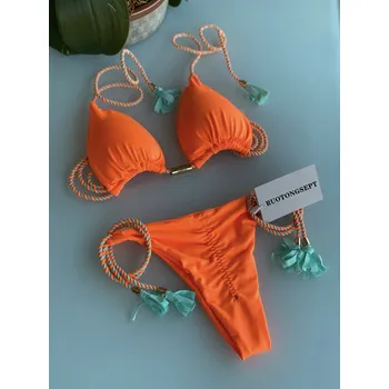 Dámské plavky Dámské plavky dvojdílné s kroucenou šňůrkou "T-string" (11-20) Barva: oranžová 8235, Velikost: L