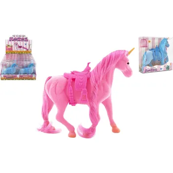 Figurka Jednorožec kůň fliška se sedlem 21cm 3 barvy v krabičce 16x17x5,5cm 12ks v boxu