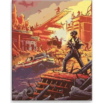 Malování podle čísel - Svět PUBG - 40x50 cm, bez dřevěného rámu - CZ výroba