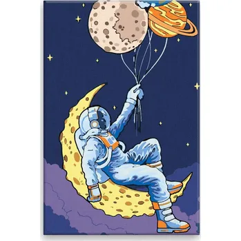Malování podle čísel - Astronaut na měsíci - 40x60 cm, bez dřevěného rámu - CZ výroba