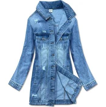 Světle modrá dlouhá džínová bunda (POP7021-LK) odstíny modré 50