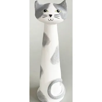 KERAMICKÁ BÍLOŠEDÁ KOČKA 29 CM (Keramická dekorace s kočkou, kočky)