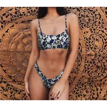 Dámské plavky Dámské plavky dvojdílné s leopardím vzorem Barevná varianta: Modročerná, Velikost: M