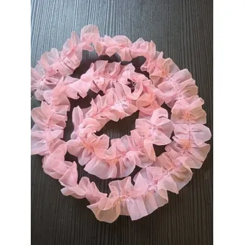 Oděvní prýmek, volán, světle růžový 40mm