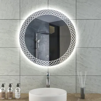 Zrcadlo Besteco Koupelnové Zrcadlo s LED Osvětlením a Zdobeným Okrajem KRISTAL, Ø 60 cm, Plynulá Změna Barvy Světla, Kód MMH6060R