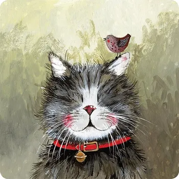 Podtácek Podtácek s černou kočkou a ptáčkem - design Alex Clark