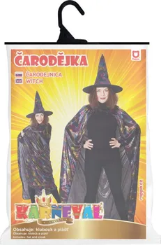 Karnevalový kostým Rappa Čarodějnický plášť s kloboukem pro dospělé černý/pavučiny 140 cm