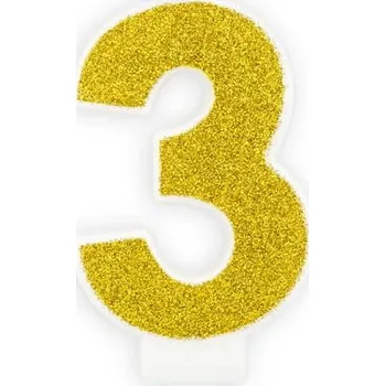 Dortová svíčka PartyDeco Narozeninová dortová svíčka číslo "3" zlatá
