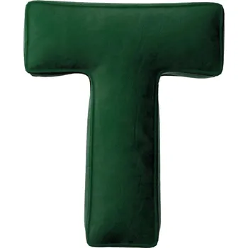 Polštář Yellow Tipi Tmavě zelený sametový polštář písmeno T 40 cm