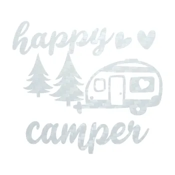 Samolepící dekorace SAMOLEPKA Happy camper levá cestování (51 - 3D karbon bílý) NA AUTO, NÁLEPKA, FÓLIE, POLEP, TUNING, VLASTNÍ TEXT, TISK, AUTOSAMOLEPKY.cz, POLEPY, OBRÁZEK, LOGO, SAMOLEPKY