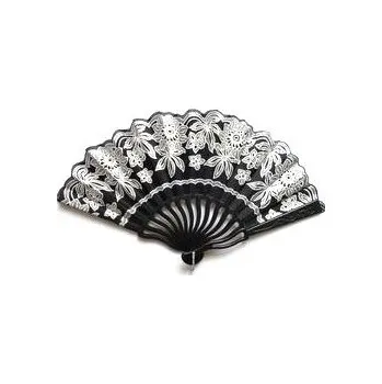 Karnevalový doplněk Gotický vějíř černý s exotickými květy