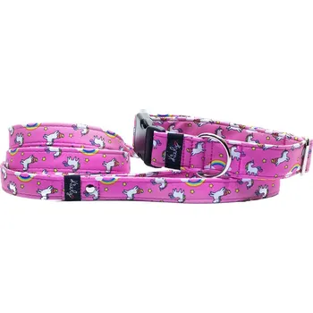 Obojek pro psa Obojek HAPPYZOO BY KIWLY softshell Jednorožci růžová 2,5x27-40cm