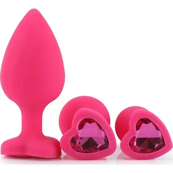 Nona Silikonový růžový anální kolík s kamínkem ve tvaru srdce Růžová