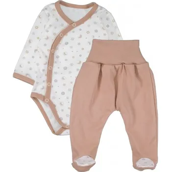 Body Baby Nellys dlouhý rukáv zap. bokem+polodupačky Galax Baby - béžový Velikost: 68 (4-6-m)