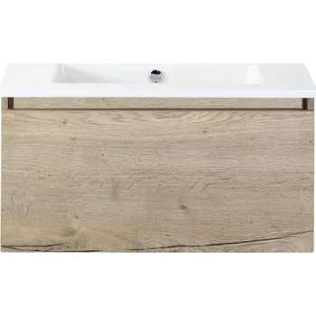 Koupelnový nábytek Koupelnový nábytkový set Sanox Frozen barva čela dub přírodní ŠxVxH 81 x 42 x 46 cm s keramickým umyvadlem bez otvoru na kohout