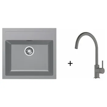 Kuchyňský dřez Franke SET T122 - Sirius SID 610 Tectonite Šedá + FC 6018 LINA Bez sprchy Fragranit Šedý kámen + ZÁRUKA 5 LET ZDARMA