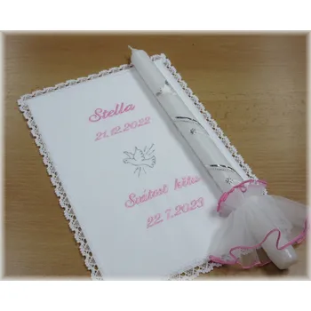 rouška Křestní sada 3D rouška, svíce, ozdoba - vzor 50 holoubek