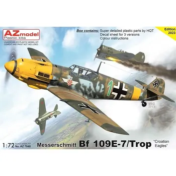 Plastikový model AZ model 1/72 Messerschmitt Bf 109E-7/Trop (3x camo)