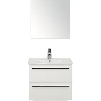 Koupelnový nábytek Koupelnový nábytkový set Seville 60 cm s keramickým umyvadlem Model 1 a zrcadlem bílá vysoce lesklá