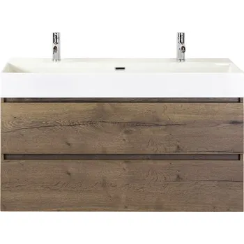 Koupelnový nábytek Koupelnový nábytkový set Maxx XL 120 cm s keramickým umyvadlem 2 otvory na kohouty Tabacco