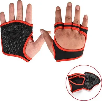 Fitness rukavice Tréninkové rukavice pro posilování a gymnastiku - červená bez zápěstí,19 - 21 cm