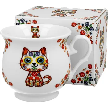 DUO Gifts DG - Porcelánový hrnek retro Kočky ETNO v dárkové krabičce - 530 ml