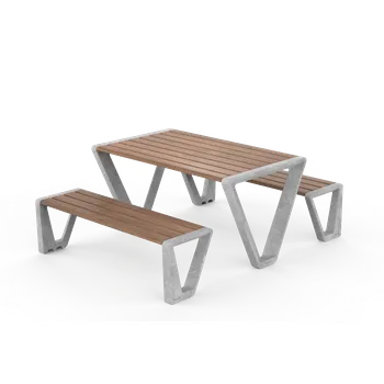 Zahradní lavice HTI BEVEL Piknikový set TBE143.00 Materiál konstrukce: beton, Typ použitého obložení: ash