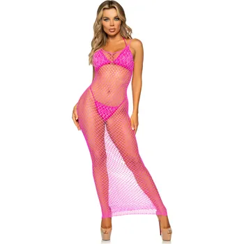 Leg Avenue Net Backless Maxi Dress 86963 Neon Pink