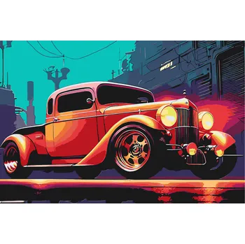 Malování podle čísel - Retro červené autíčko Velikost: 40x60cm, Rámování: Pouze srolované plátno