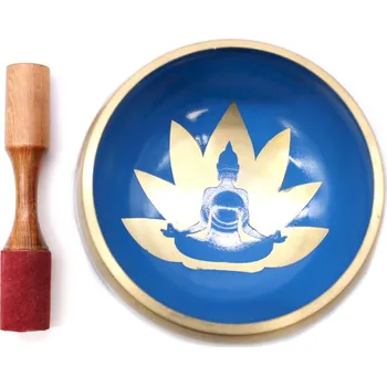 Mosazná tibetská mísa, jógová pozice, bílo-modrá