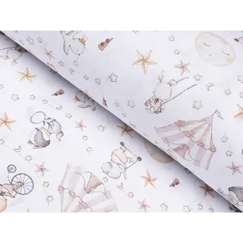 Dětská bavlněná látka/plátno Sandra SA-371 Růžový cirkus se zvířátky - šířka 160 cm