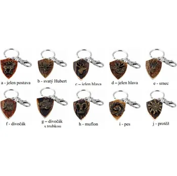 Zubíček - výroba loveckých potřeb Myslivecká klíčenka parohová - erb - Motiv Jelen postava