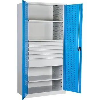 Skříňka na nářadí Kovona Kovová dílenská skříň, 195 x 95 x 50 cm, 2 police, 5 zásuvek