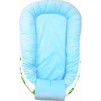 Hnízdečko pro miminko ENIE BABY hnízdečko do postýlky VELVET Blue/Green Leaves