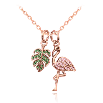 Souprava šperků MINET Rose gold stříbrný náhrdelník PLAMEŇÁK s barevnými zirkony