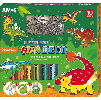 Speciální výtvarná barva Anděl Přerov Barvy na sklo sada 10 barev 10,5 ml + 12 sklíček DINOSAURUS