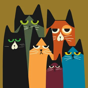 Malování podle čísel - Kočičí banda Velikost: 30x30cm, Rámování: Pouze srolované plátno