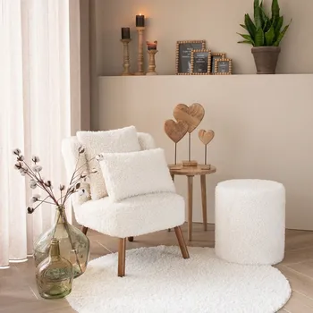 Dekorativní polštářek Bílý plyšový kudrnatý polštář Curly Teddy White Off - 40*15*60cm