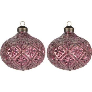 Vánoční ozdoba Sada 2ks červená skleněná ozdoba baňka – 10x11 cm