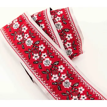 Stuha Krojová stuha - červená s bílými květinkami - šíře 5 cm