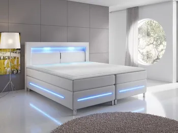 Postel Galway boxpringová manželská postel s LED osvětlením 180 x 200 cm
