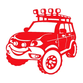 Polep vozidla SAMOLEPKA Off Road 005 levá veselé autíčko (10 - červená) NA AUTO, NÁLEPKA, FÓLIE, POLEP, TUNING, VLASTNÍ TEXT, TISK, AUTOSAMOLEPKY.cz, POLEPY, OBRÁZEK, LOGO, SAMOLEPKY