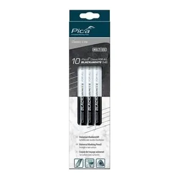 Grafitová tužka PICA CLASSIC FOR ALL BLACK&WHITE - DŘEVĚNÁ DVOUSTRANNÁ TUŽKA - ČERNÁ A BÍLÁ TUHA PIŠNAVŠE - VODOU OMYVATELNÉ - 10ks - PC-546/24-10